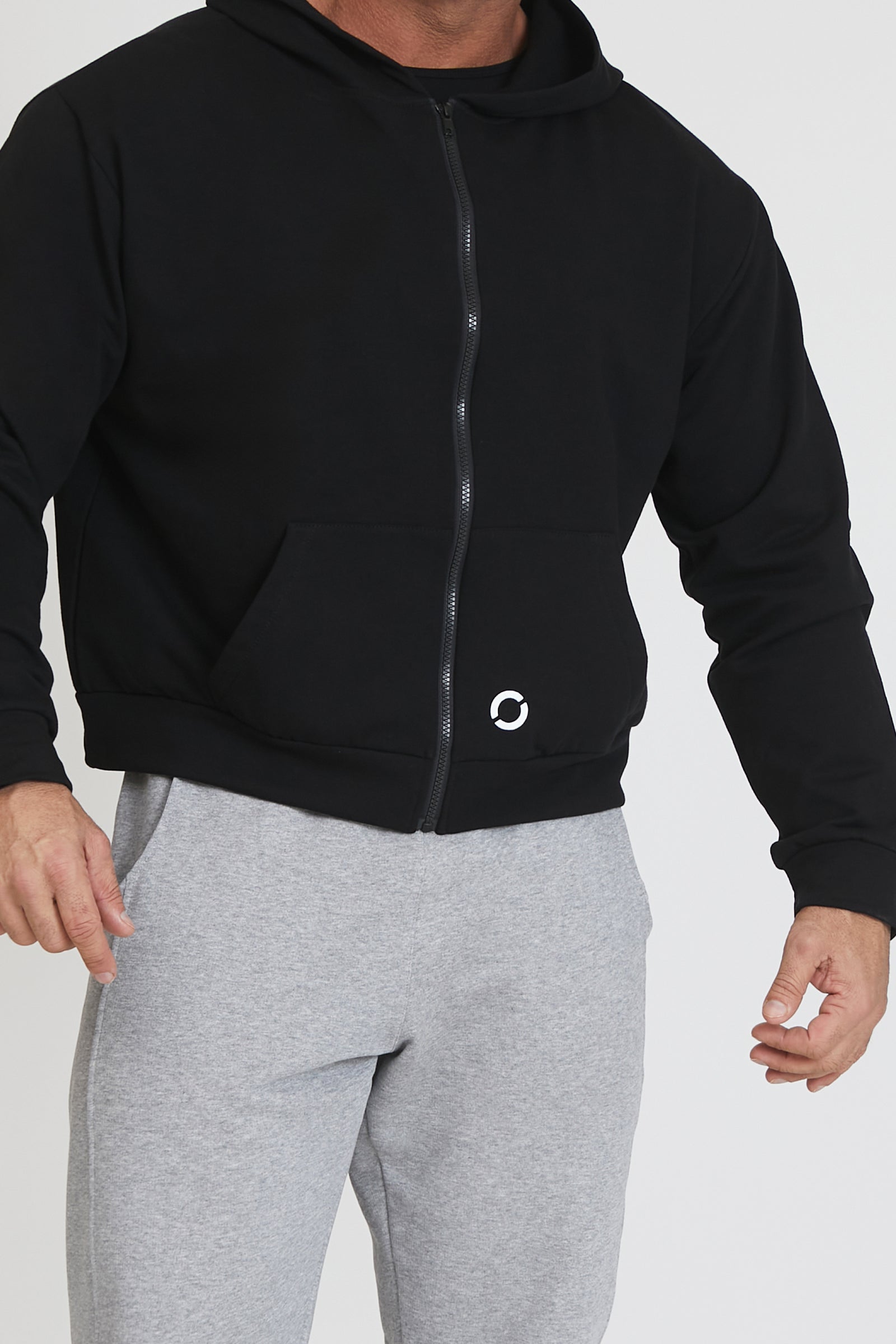 tuta sportiva in cotone oversize full zip con logo sulla schiena Felpa Over Cappuccio FLAG Uomo Nero - FGM04 - Linea Ikonic Uomo - fgm04