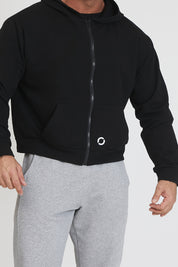 tuta sportiva in cotone oversize full zip con logo sulla schiena Felpa Over Cappuccio FLAG Uomo Nero - FGM04 - Linea Ikonic Uomo - fgm04