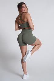 Shorts sportivi con tecnologia FIR push up con arricciatura Monogram Verde Salvia - FGM04 - LEGGINGS ANTICELLULITE - fgm04