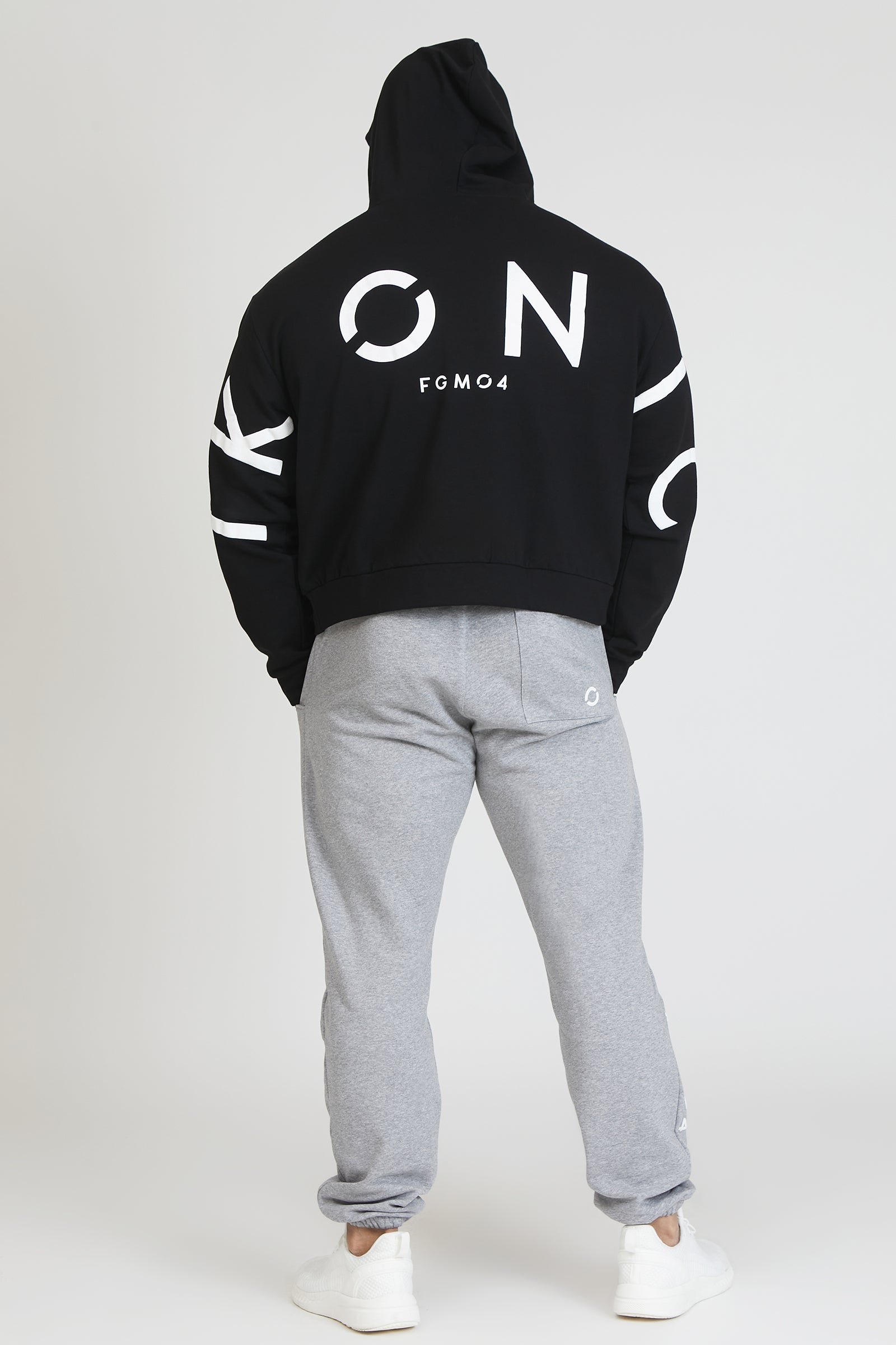 tuta sportiva in cotone oversize full zip con logo sulla schiena Felpa Over Cappuccio FLAG Uomo Nero - FGM04 - Linea Ikonic Uomo - fgm04