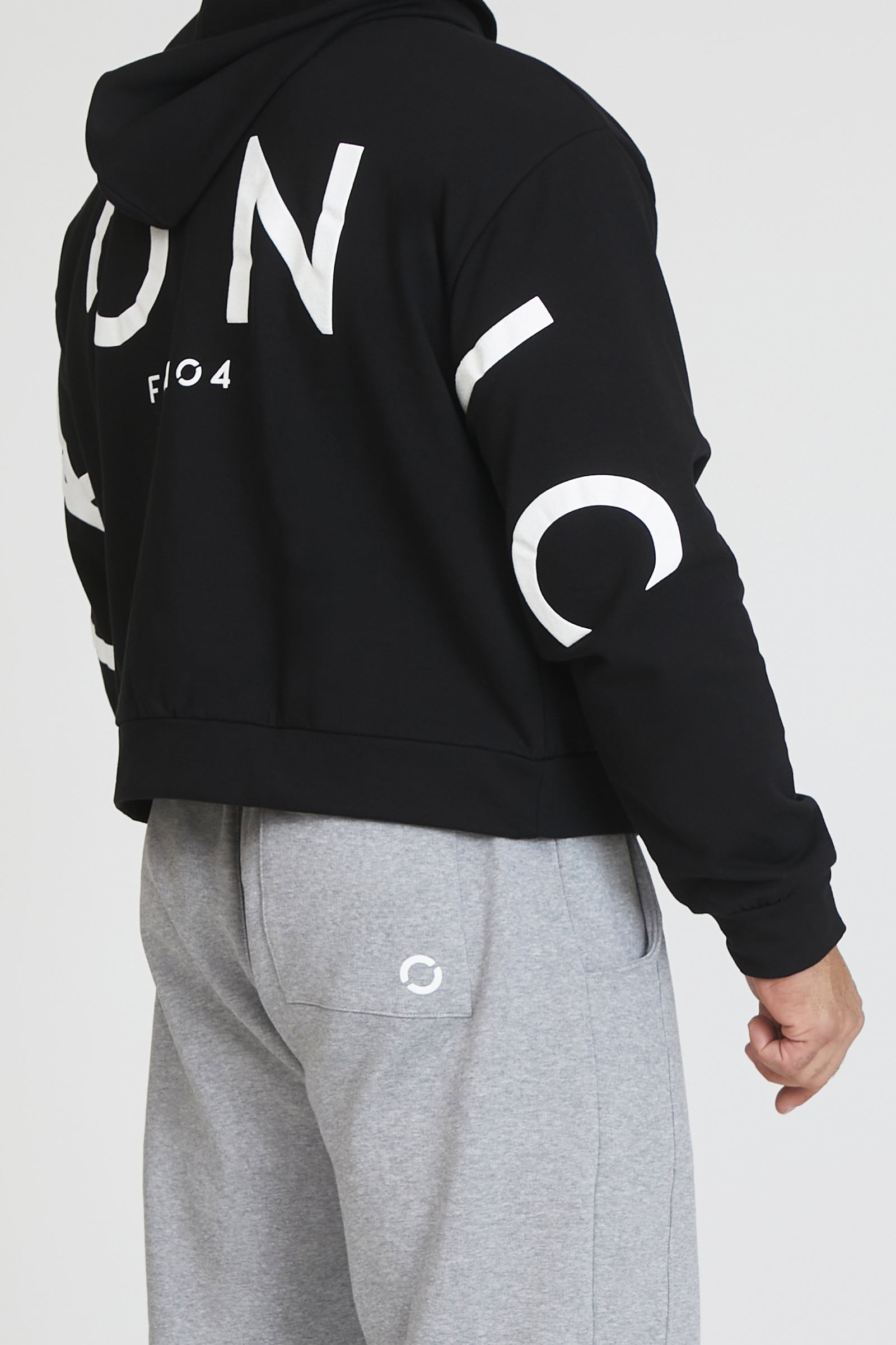 tuta sportiva in cotone oversize full zip con logo sulla schiena Felpa Over Cappuccio FLAG Uomo Nero - FGM04 - Linea Ikonic Uomo - fgm04