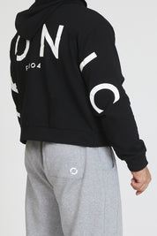 tuta sportiva in cotone oversize full zip con logo sulla schiena Felpa Over Cappuccio FLAG Uomo Nero - FGM04 - Linea Ikonic Uomo - fgm04