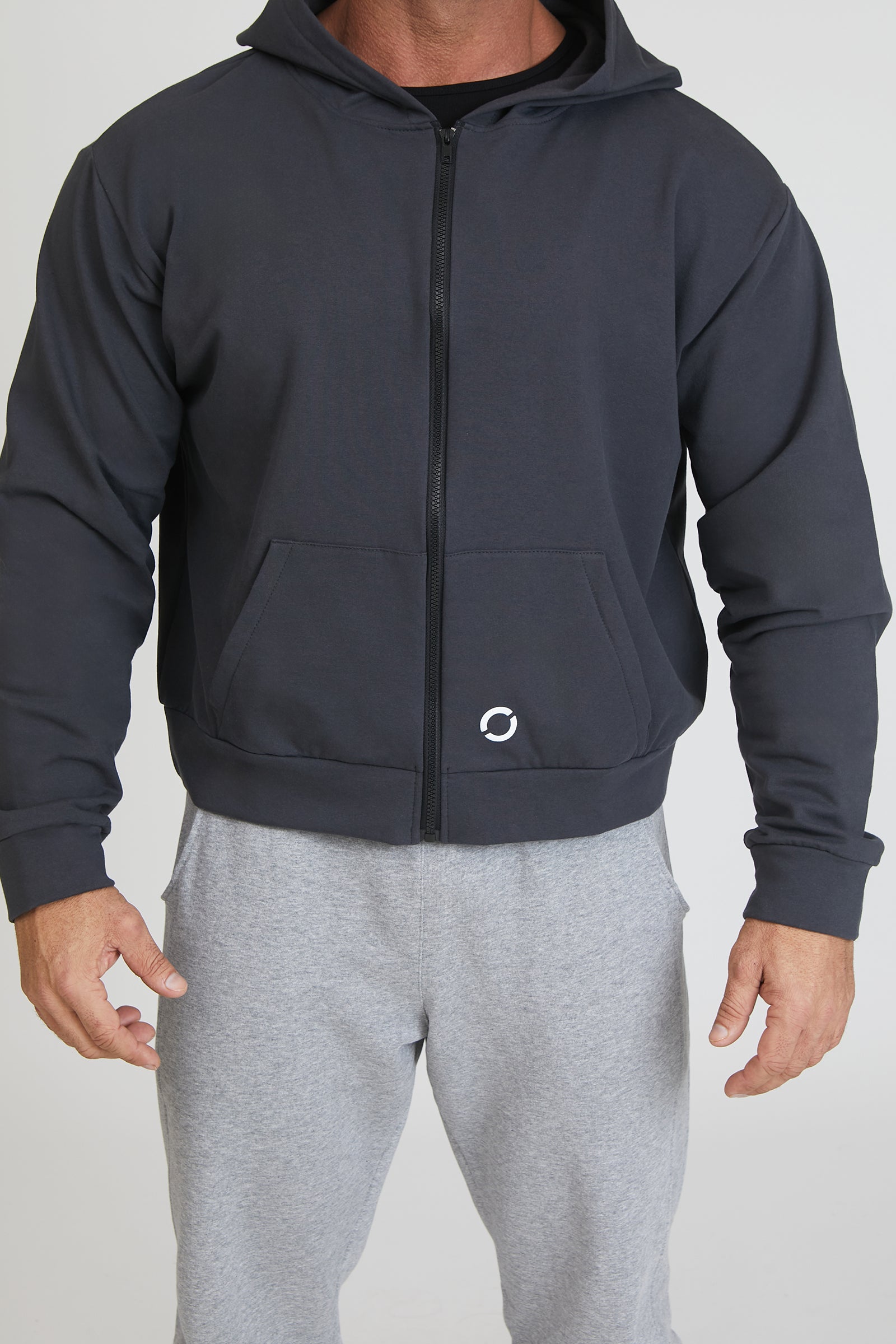 tuta sportiva in cotone oversize full zip con logo sulla schiena Felpa Over Cappuccio FLAG Uomo Grigio Piombo - FGM04 - Linea Ikonic Uomo - fgm04