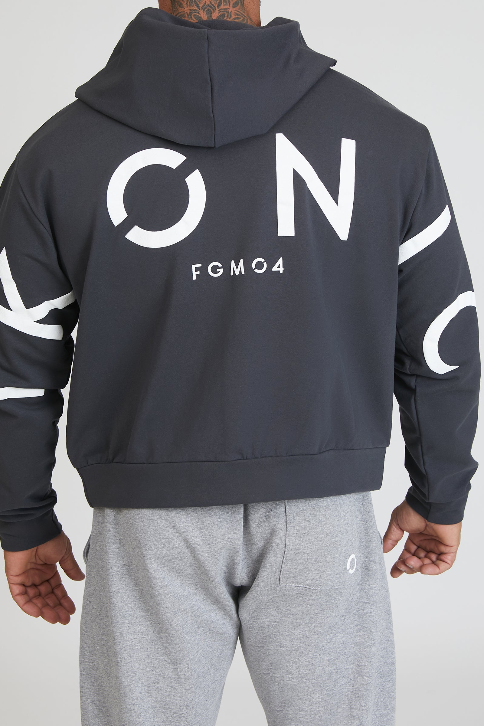 tuta sportiva in cotone oversize full zip con logo sulla schiena Felpa Over Cappuccio FLAG Uomo Grigio Piombo - FGM04 - Linea Ikonic Uomo - fgm04