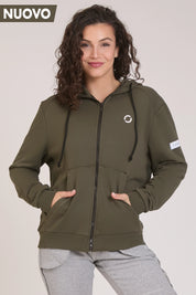 tuta sportiva in cotone full con tasche frontali Felpa Ikonic FGM04 Zip con Cappuccio Colore Verde Militare Donna - FGM04 - Linea Ikonic - fgm04