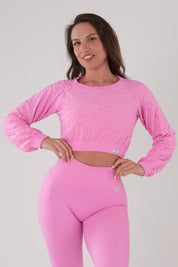 Felpa sportiva cropped seamless con maniche lunghe e logo a rilievo Candy Bubble Pop Fiji Flower - fgm04 - Maglie e Top - fgm04