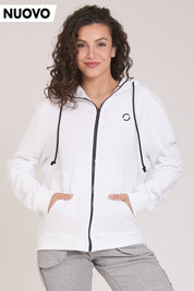 tuta sportiva in cotone full con tasche frontali Felpa Ikonic FGM04 Zip con Cappuccio Colore Bianco Donna - FGM04 - Linea Ikonic - fgm04