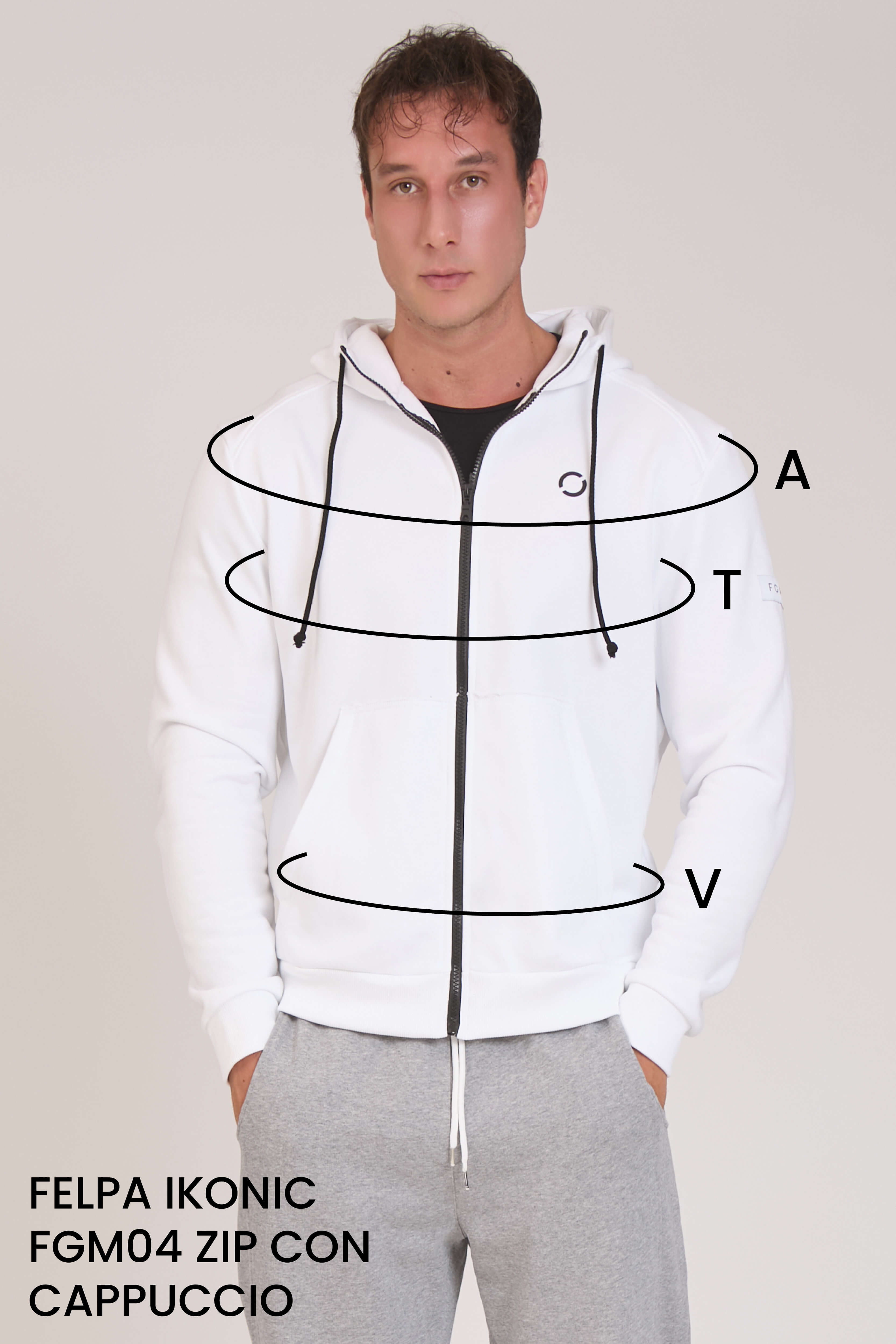 Guida alle taglie: Felpa Ikonic FGM04 Zip con Cappuccio