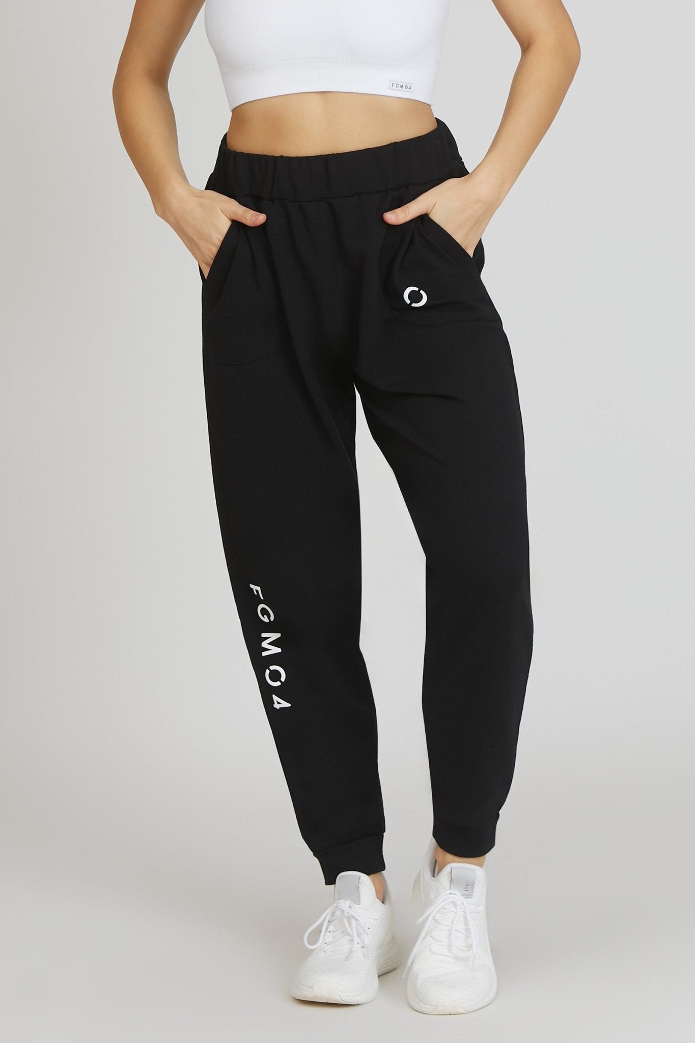 Pantaloni della tuta sportivi in cotone Pantalone Jogger Slim FLAG Donna Nero - FGM04 - Linea Ikonic - fgm04