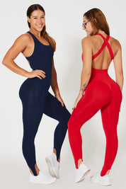 Tuta sportiva push-up con arricciatura con tecnologia FIR Jumpsuit Artemide Rosso Lampone - fgm04 - ABBIGLIAMENTO - fgm04