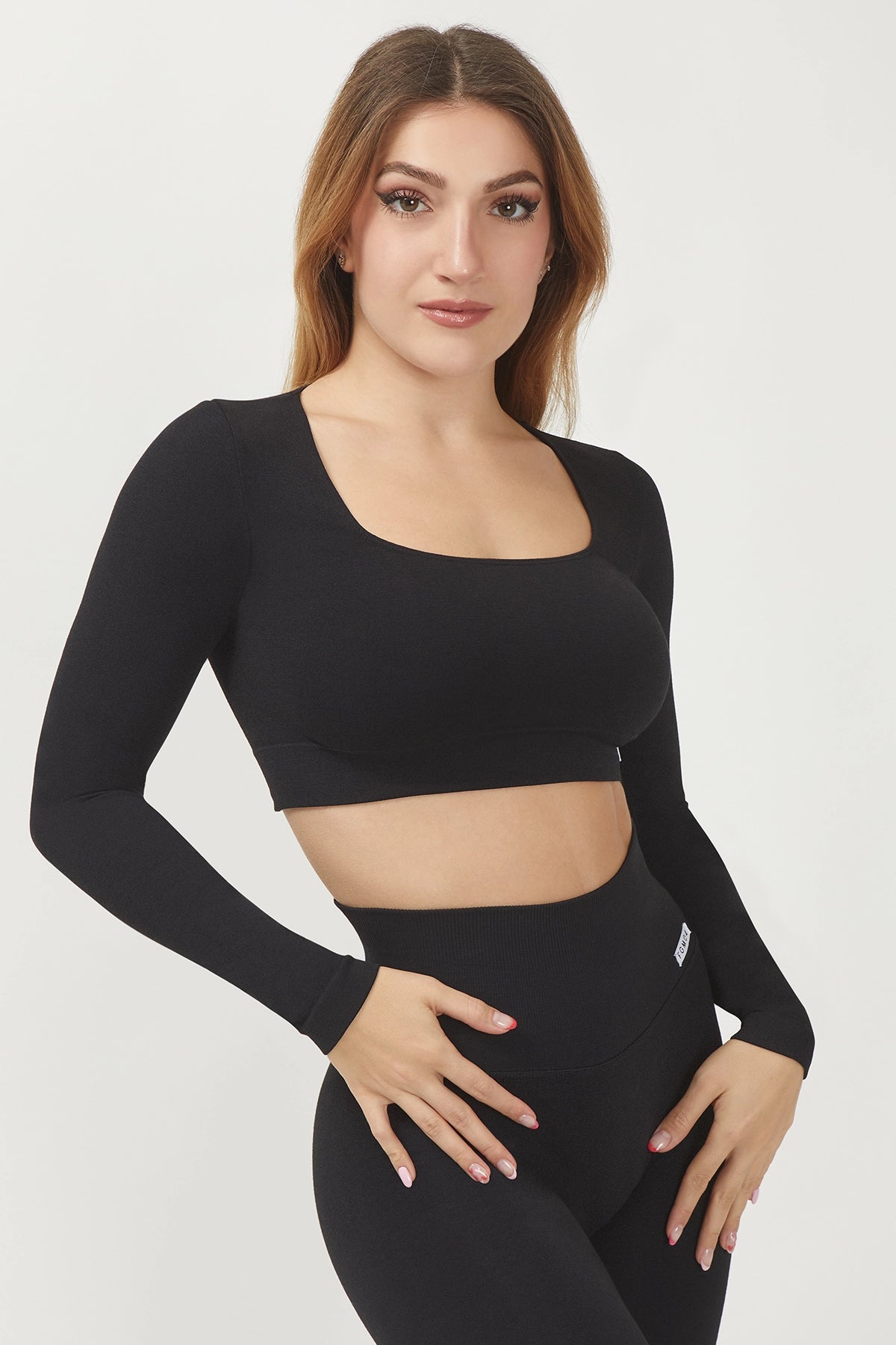 Maglia sportiva cropped seamless mélange con maniche lunghe Minimaglia Essence BambùFIR Nero - FGM04 - Maglie e Top - fgm04