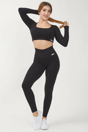 Maglia sportiva cropped seamless mélange con maniche lunghe Minimaglia Essence BambùFIR Nero - FGM04 - Maglie e Top - fgm04