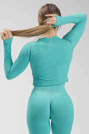 Felpa sportiva cropped seamless con maniche lunghe e zip a tutta lunghezza Bolero Full Zip Azzurro Tiffany - FGM04 - OFFERTE SPECIALI - fgm04
