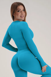 Felpa sportiva cropped seamless con maniche lunghe e zip a tutta lunghezza Bolero Full Zip Azzurro Hawaiian - FGM04 - OFFERTE SPECIALI - fgm04