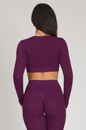 Maglia sportiva cropped seamless mélange con maniche lunghe Minimaglia Essence BambùFIR Dark Purple - FGM04 - Maglie e Top - fgm04