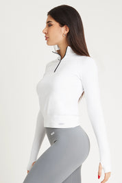 Felpa sportiva seamless con maniche lunghe e zip a mezza lunghezza Bolero Zip Bianco - FGM04 - Maglie e Top - fgm04