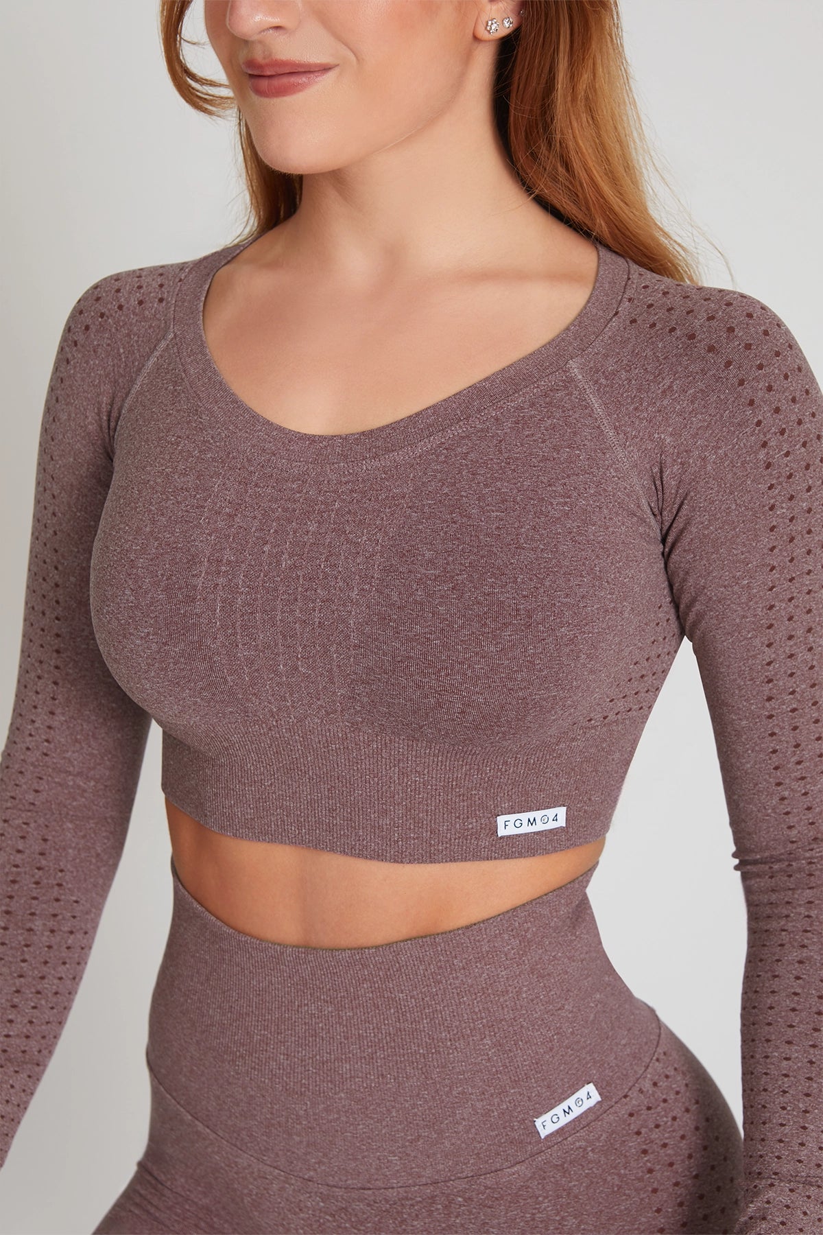 Maglia sportiva cropped seamless mélange con maniche lunghe Bolero Eldorado Merlot Ecofir - FGM04 - Maglie e Top - fgm04