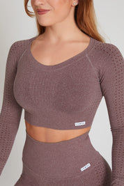 Maglia sportiva cropped seamless mélange con maniche lunghe Bolero Eldorado Merlot Ecofir - FGM04 - Maglie e Top - fgm04