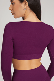 Maglia sportiva cropped seamless mélange con maniche lunghe Minimaglia Essence BambùFIR Dark Purple - FGM04 - Maglie e Top - fgm04