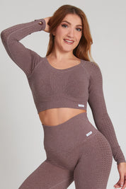 Maglia sportiva cropped seamless mélange con maniche lunghe Bolero Eldorado Merlot Ecofir - FGM04 - Maglie e Top - fgm04