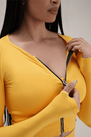 Felpa sportiva cropped seamless con maniche lunghe e zip a tutta lunghezza Bolero Full Zip Giallo Lemon - FGM04 - OFFERTE SPECIALI - fgm04