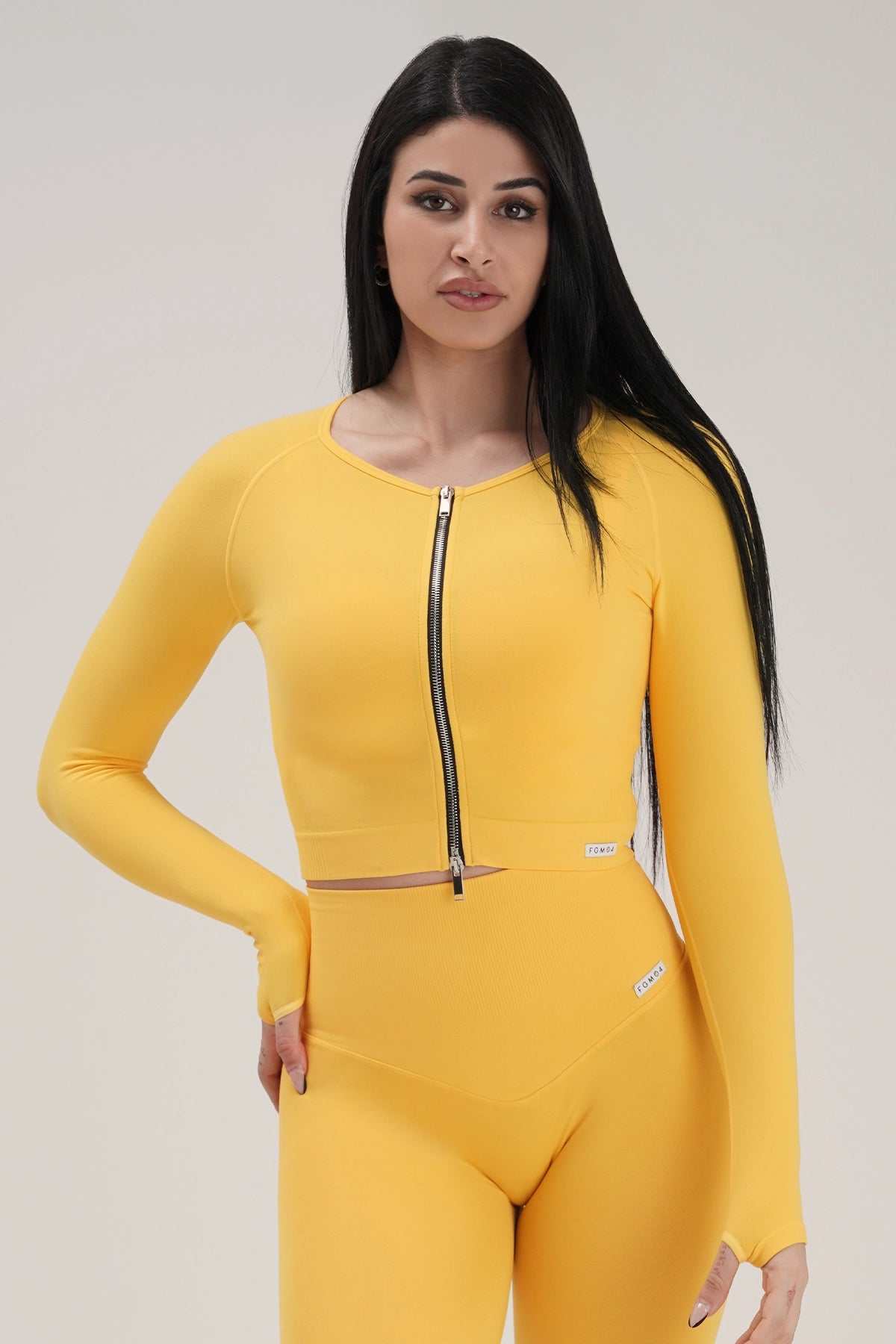 Felpa sportiva cropped seamless con maniche lunghe e zip a tutta lunghezza Bolero Full Zip Giallo Lemon - FGM04 - OFFERTE SPECIALI - fgm04