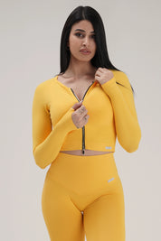 Felpa sportiva cropped seamless con maniche lunghe e zip a tutta lunghezza Bolero Full Zip Giallo Lemon - FGM04 - OFFERTE SPECIALI - fgm04