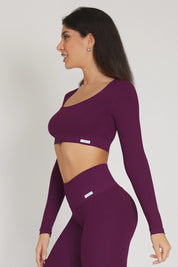 Maglia sportiva cropped seamless mélange con maniche lunghe Minimaglia Essence BambùFIR Dark Purple - FGM04 - Maglie e Top - fgm04