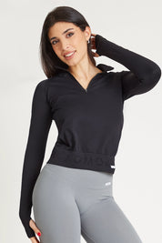 Felpa sportiva seamless con maniche lunghe e zip a mezza lunghezza Bolero Zip Nero - FGM04 - Maglie e Top - fgm04