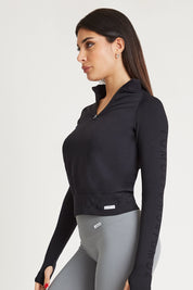 Felpa sportiva seamless con maniche lunghe e zip a mezza lunghezza Bolero Zip Nero - FGM04 - Maglie e Top - fgm04
