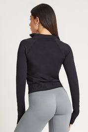 Felpa sportiva seamless con maniche lunghe e zip a mezza lunghezza Bolero Zip Nero - FGM04 - Maglie e Top - fgm04