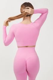 Maglia sportiva cropped seamless con maniche lunghe Bolero Gym Fashion Rosa - FGM04 - Maglie e Top - fgm04