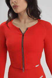 Felpa sportiva cropped seamless con maniche lunghe e zip a tutta lunghezza Bolero Full Zip Rosso Fiamma - FGM04 - OFFERTE SPECIALI - fgm04