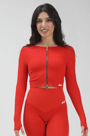 Felpa sportiva cropped seamless con maniche lunghe e zip a tutta lunghezza Bolero Full Zip Rosso Fiamma - FGM04 - OFFERTE SPECIALI - fgm04