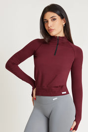 Felpa sportiva seamless con maniche lunghe e zip a mezza lunghezza Bolero Zip Merlot - FGM04 - Maglie e Top - fgm04
