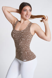 Canotta sportiva donna con tecnologia FIR animalier Wild Essence BambùFIR Caramel - FGM04 - Maglie e Top - fgm04