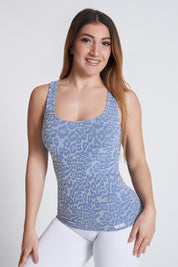 Canotta sportiva donna con tecnologia FIR animalier Wild Essence BambùFIR Blu Sugar - FGM04 - Maglie e Top - fgm04