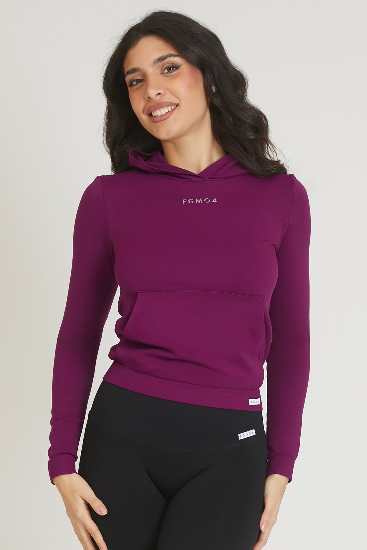 Felpa sportiva tecnica donna Manica Lunga con tasca frontale Slim Con Cappuccio Dark Purple - FGM04 - Maglie e Top - fgm04