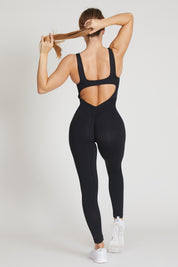 Tuta sportiva push-up con arricciatura con tecnologia FIR Jumpsuit Lunga Clio Spalla Larga Nero - FGM04 - ABBIGLIAMENTO - fgm04