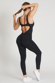Tuta sportiva push-up con arricciatura con tecnologia FIR Jumpsuit Lunga Clio Spalla Larga Nero - FGM04 - ABBIGLIAMENTO - fgm04