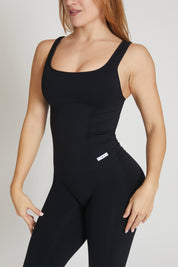 Tuta sportiva push-up con arricciatura con tecnologia FIR Jumpsuit Lunga Clio Spalla Larga Nero - FGM04 - ABBIGLIAMENTO - fgm04