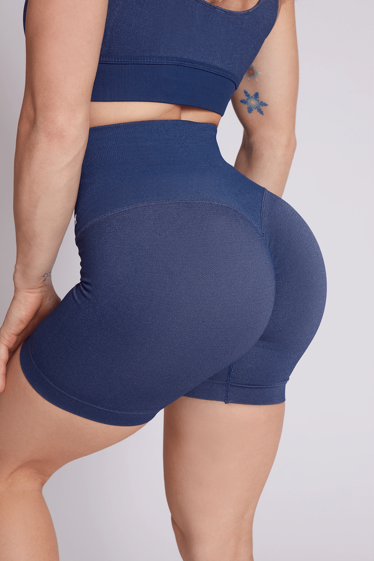Shorts sportivi con tecnologia FIR push up con arricciatura Funky Vintage Denim Blu - FGM04 - LEGGINGS ANTICELLULITE - fgm04