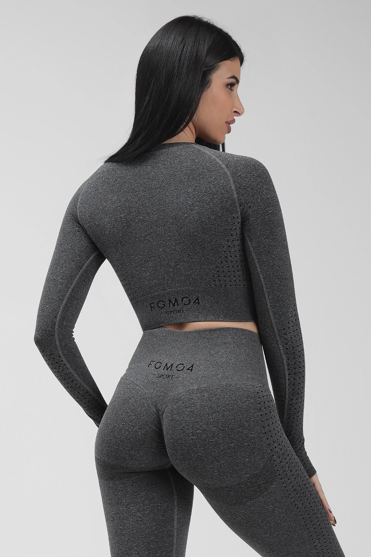 Maglia sportiva cropped seamless mélange con maniche lunghe Bolero Eldorado Nero Ecofir - FGM04 - Maglie e Top - fgm04