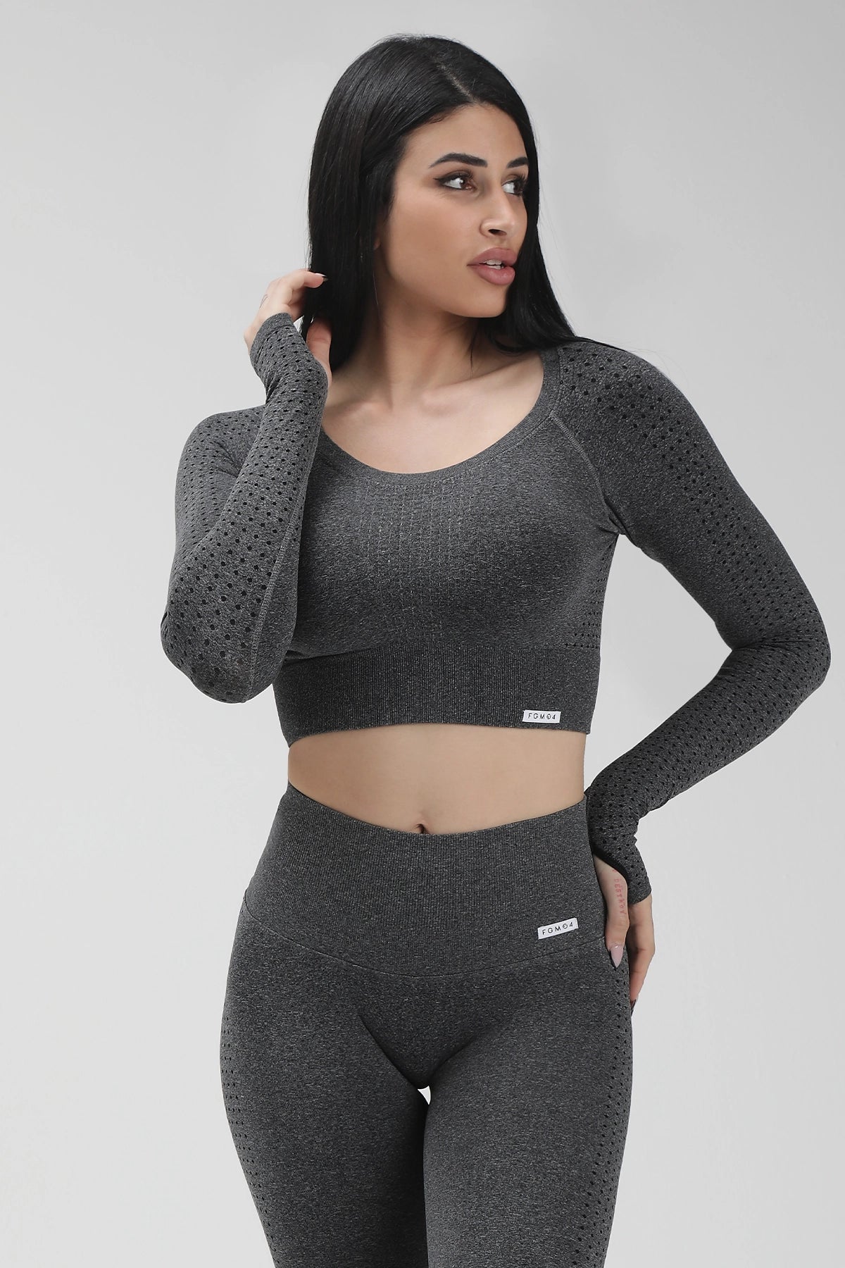 Maglia sportiva cropped seamless mélange con maniche lunghe Bolero Eldorado Nero Ecofir - FGM04 - Maglie e Top - fgm04