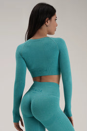 Maglia sportiva cropped seamless mélange con maniche lunghe Bolero Eldorado Pavone Ecofir - FGM04 - Maglie e Top - fgm04