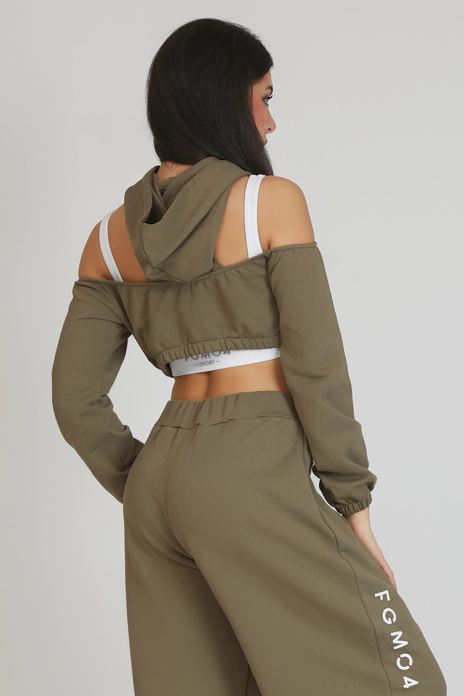 tuta sportiva in cotone oversize cropped Felpa Crop Spalle Scoperte Jasmine Donna Verde Salvia - FGM04 - Linea Ikonic - fgm04