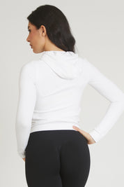 Felpa sportiva tecnica donna Manica Lunga con tasca frontale Slim Con Cappuccio Bianco - FGM04 - Maglie e Top - fgm04