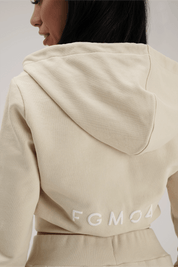 tuta sportiva in cotone cropped full zip Felpa Crop Con Cappuccio Ikonic FW 24/25 Burro - FGM04 - Linea Ikonic - fgm04