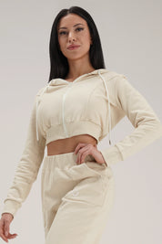 tuta sportiva in cotone cropped full zip Felpa Crop Con Cappuccio Ikonic FW 24/25 Burro - FGM04 - Linea Ikonic - fgm04