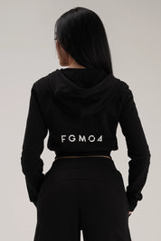 tuta sportiva in cotone cropped full zip Felpa Crop Con Cappuccio Ikonic FW 24/25 Nero - FGM04 - Linea Ikonic - fgm04